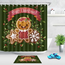 Gingerbread Man And Holly Berry Christmas Shower Curtain Set Bathroom Waterproof Eco-Friendly Polyester Fabric For Bathtub Decor 2024 - buy cheap