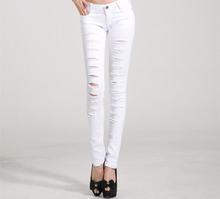 Эластичные рваные джинсы с высокой талией с белыми дырками, женские узкие брюки, повседневные узкие брюки для женщин, джеггинсы, брюки 2024 - купить недорого