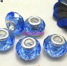 Free Shipping 50pcs Light Blue Cut &Faceted Glass Beads Big Hole Fit European Charms Bracelet 14x8mm 2024 - buy cheap