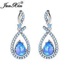JUNXIN White Gold Filled Pear Dangle Drop Earrings For Women CZ Mystic Teardrop Stone Blue White Fire Opal Earrings Jewelry 2024 - buy cheap