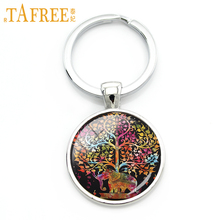 TAFREE new fashion  Colorful Elephant keychain long nose and big ears cute animal key chain Glass cabochon Vintage jewelry A229 2024 - buy cheap