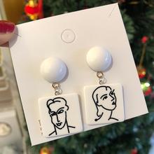 Minimalism Women Acrylic Square Abstract Faces Dangle Stud Earrings Fashion Jewelry 2024 - buy cheap