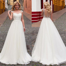 Chiffon Sleeveless Wedding Dresses 2021 Top Lace Appliques vestido de noiva white ivory Train Wedding Party Dress 2024 - buy cheap