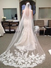 Wedding Accessories 2018 Appliques Tulle Long Cathedral Wedding Veil Lace Edge Bridal Veil with Comb veu de noiva longo 2024 - buy cheap