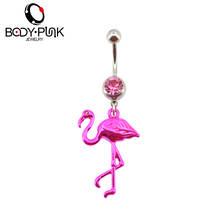 BODY PUNK Pink Flamingo Navel Ring 316L Surgical Steel Piercing Belly Button Rings Beautiful Navel Piercing Sex Body Jewelry 2024 - buy cheap