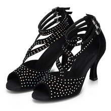 Women Ballroom Latin Dance Shoes Rhinestone Black Salsa Sandal Female Samba Tango Party Dance Shoes High Heels 7.5/8.5/10cm 1783 2024 - buy cheap