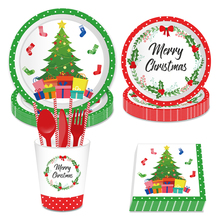 Happy New Year Merry Christmas Tree Tableware Sets Disposable Plates Napkin Cups Christmas Party Favors Decorations for Home 2024 - buy cheap