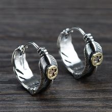 Pendientes de plata S925 vintage tailandesa, joyería artesanal para hombre, modelos de pareja clásicos de moda, pluma de plata 2024 - compra barato