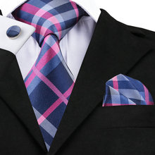 SN-653 Darkblue Mediumvioletred Plaid Tie Hanky Cufflinks Sets Men's 100% Silk Ties for men Formal Wedding Party Groom 2024 - buy cheap