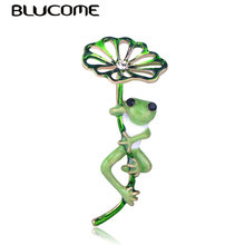 Blucome Green Lotus Leaf Frog Shape Brooch Gold Color Pins Women Girls Kids Suit Hats Accessories Scarf Buckles Enamel Jewelry 2024 - buy cheap