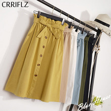 CRRIFLZ-falda hasta la rodilla de media pierna para mujer, Falda plisada de cintura alta con botón elegante, para verano y otoño 2024 - compra barato