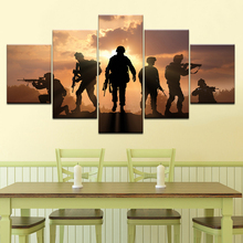 Papel de parede de lona de soldados com silhuetas, arte modular, decoração moderna para sala de estar, casa, 5 peças 2024 - compre barato