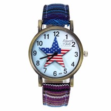 Pentagrama-relojes de cuarzo con la bandera de los Estados Unidos, accesorios de moda, tela vaquera a rayas, banda de lona, celebración del 4 de julio, reloj de pulsera 2024 - compra barato