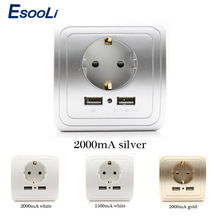 Esooli Best Dual USB Port 2000mA Wall Charger Adapter EU Socket With Usb Power Outlet Panel multiplug socket with usb 2024 - buy cheap