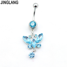 Frete grátis corpo jóias umbigo piercing azul plástico cristal borboleta moda belly button anéis dqk1030 2024 - compre barato