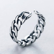 Corrente de joia de moda lindo anel de dedo banhado a prata abertura antiga unissex 2024 - compre barato