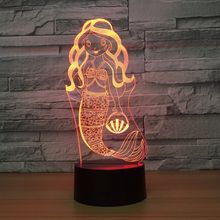 Mermaid Color Touch Remote 3d Night Light Usb Led Stereo Vision Lovely 7 color change 3D Lamp Christmas decorations gift 2024 - buy cheap