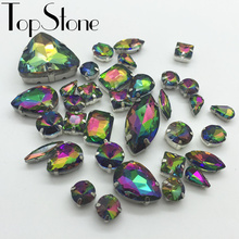 All Shapes Sizes Rainbow Color Sew On Rhinestones Sewing Glass Crystal Stones In Metal Claw 4 Holes for Garments DIY Decoration 2024 - buy cheap