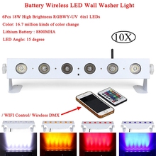 Pantalla LED inalámbrica 6 en 1 con batería RGBWA UV, dispositivo de lavado de pared con Control de teléfono móvil para DJ, discoteca, escenario, 10 unidades por lote, 6x18W 2024 - compra barato
