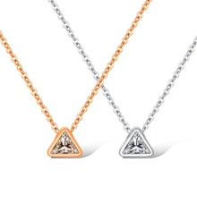 Fashion Small Triangle inlay CZ Stainless Steel Pendant Necklace For women Rose Gold /steel trendy Charm Jewelry girl Gift 2024 - buy cheap