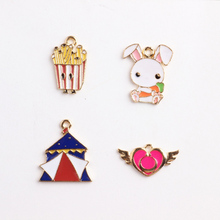 Wholesale 40PCs Cute Enamel Alloy Charms Kawaii Animal Rabbit Heart Magic House French Fries Oil Drop Pendant Necklace Charm DIY 2024 - buy cheap