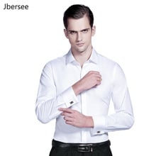 Мужская деловая рубашка с французскими манжетами, синяя/белая Повседневная приталенная рубашка с длинными рукавами, запонки на свадьбу, 5XL 2024 - купить недорого