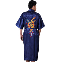 Black Traditional Chinese Menb Silk Satin Robe Embroider Kimono Gown Dragon Bathrobe Sleepwear Size S M L XL XXL XXXL 2024 - buy cheap