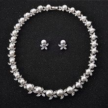 Conjunto de joyería de circonia cúbica para mujer, collar de perlas y flores, joyería para boda, conjunto de joyería 2024 - compra barato