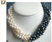 ¡Venta al por mayor! hermoso collar de perlas cultivadas Akoya blanco y negro de 5 filas de moda de agua dulce para mujer 2024 - compra barato