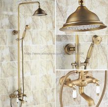 Chuveiro de bronze antigo, conjunto de torneira, mangas duplas, torneira giratória, banheira, chuveiro de mão, brs143 2024 - compre barato
