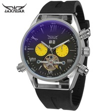 JARAGAR-Reloj Automático Tourbillon para hombre, reloj mecánico Masculino con vidrio recubierto, fecha, semana, banda de silicona 2024 - compra barato