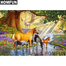 Алмазная живопись HOMFUN A03974, полноразмерная/круглая вышивка «Лес Хорс», 5D, для творчества, домашний декор 2024 - купить недорого