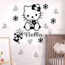 Custom Name Cartoon Hello Kitty Wall Sticker Kids Nursery Room Wall Decal Personalized Words Decal For Girls Children Room 2024 - buy cheap