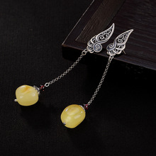 Vintage Natural Amber Earrings For Lady Women Real 925 Sterling Silver Original Design Earrings Fine Jewelry Wedding Party 2019 2024 - buy cheap