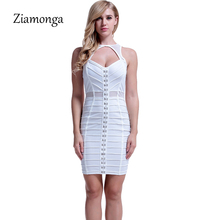 Ziamonga 2018 New Fashion Elegant Hook Embellished Sexy Hollow Out Sleeveless Celebrity party Dresses Women Mini Bandage Dress 2024 - buy cheap