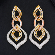 GODKI Luxury 3 Tone African Dangle Earrings Trendy Cubic Zircon Wedding Engagement Party Indian gold earrings for women 2019 2024 - buy cheap