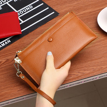 Genuine Leather Women Wallet Long thin Purse female Wrist Wallets Fashion Cowhide multiple Cards Holder Clutch Purses money bag 2024 - buy cheap