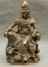 Free shipping S00293   9" Chinese Buddhist Bronze Copper Lotus  Kwan-Yin Guan Yin Goddess Statue 2024 - buy cheap