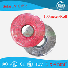 100 medidores/rolo 4mm2 (12awg) cabo solar vermelho ou preto pv cabo condutor de cobre xlpe revestimento tuv certifiction 2024 - compre barato