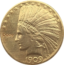 Copia de moneda de oro chapada en oro de 24 K, cabeza india de 1909-S, 10 $ 2024 - compra barato