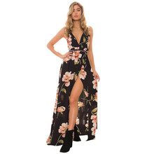 Floral Print Maxi Dress Women Fashion V-Neck Sleeveless Spaghetti Strap Backless Side Split Sexy Long Dress 2024 - buy cheap