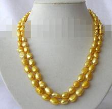 Collar de perlas cultivadas en agua dulce, impresionante collar de perla de 18 ", 2 filas, 9-10mm, barroca dorada, h750 2024 - compra barato