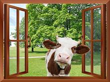 3D Горячая Корова из окна рамки окна росписи виниловая спальня виниловые наклейки на стене обои стикер s Рождество стикер на стену 2024 - купить недорого