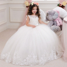 Apliques de encaje blanco sin mangas, vestido de flores para niña, tul esponjoso, Boda de Princesa de graduación, Vestido de primera comunión para niños 2024 - compra barato