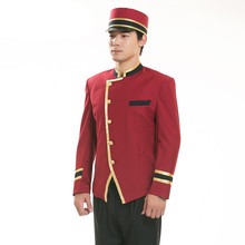 Vermelho do hotel uniforme para os homens uniforme da recepção do hotel para os homens recepcionista do hotel hotel garçom roupas 2024 - compre barato