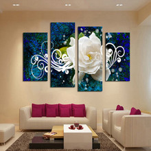Pintura en lienzo de flores de colores brillantes, póster impreso para sala de estar, decoración de la pared del hogar, sin marco, 4 piezas 2024 - compra barato