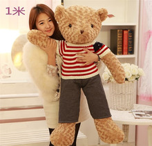 stripes clothes style brown boy teddy bear plush toy large 100cm bear soft throw pillow Christmas gift h823 2024 - buy cheap