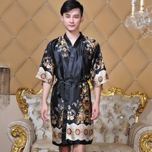 Kimono de seda negro para hombre, bata de baño china de rayón, ropa de dormir Unisex con cuello en V, novedad 2024 - compra barato