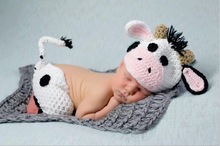 Conjunto de vacas em cores brancas com chapéu, fantasia de desenhos animados feita à mão, crochê, fotografia, adereços, foto de recém-nascido, bonés para bebês + calças 2024 - compre barato