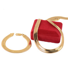 Conjunto de joyería de oro sólido para hombre y mujer, pulsera de espiga, cadena, collar, joyería gruesa, 10mm, Color amarillo, 1 Juego 2024 - compra barato